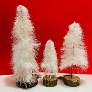 (3) NEW Creative Co-Op White Fabric String Tree w/ Wood Base, 6', 8", 10" NWT